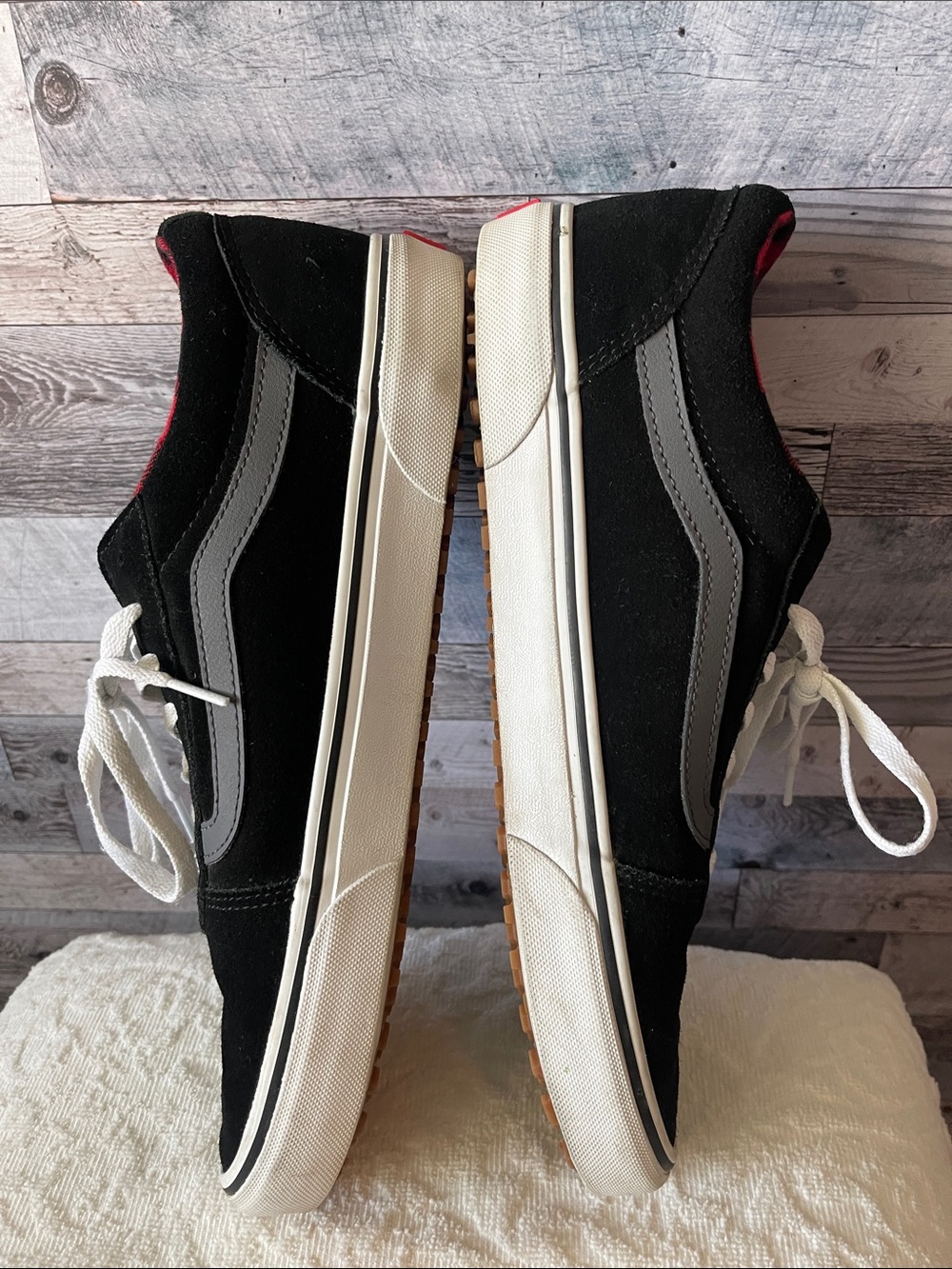 Vans Black Skate Sneakers with Red Plaid Lining - Picture 4 of 9